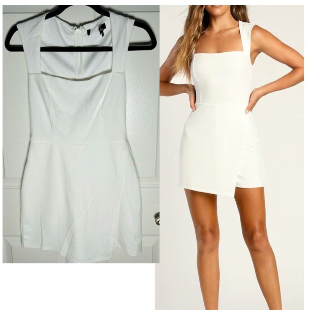 Lulus Enticing Endeavors White Square Neck Sleeveless Skort Romper Small NWOT